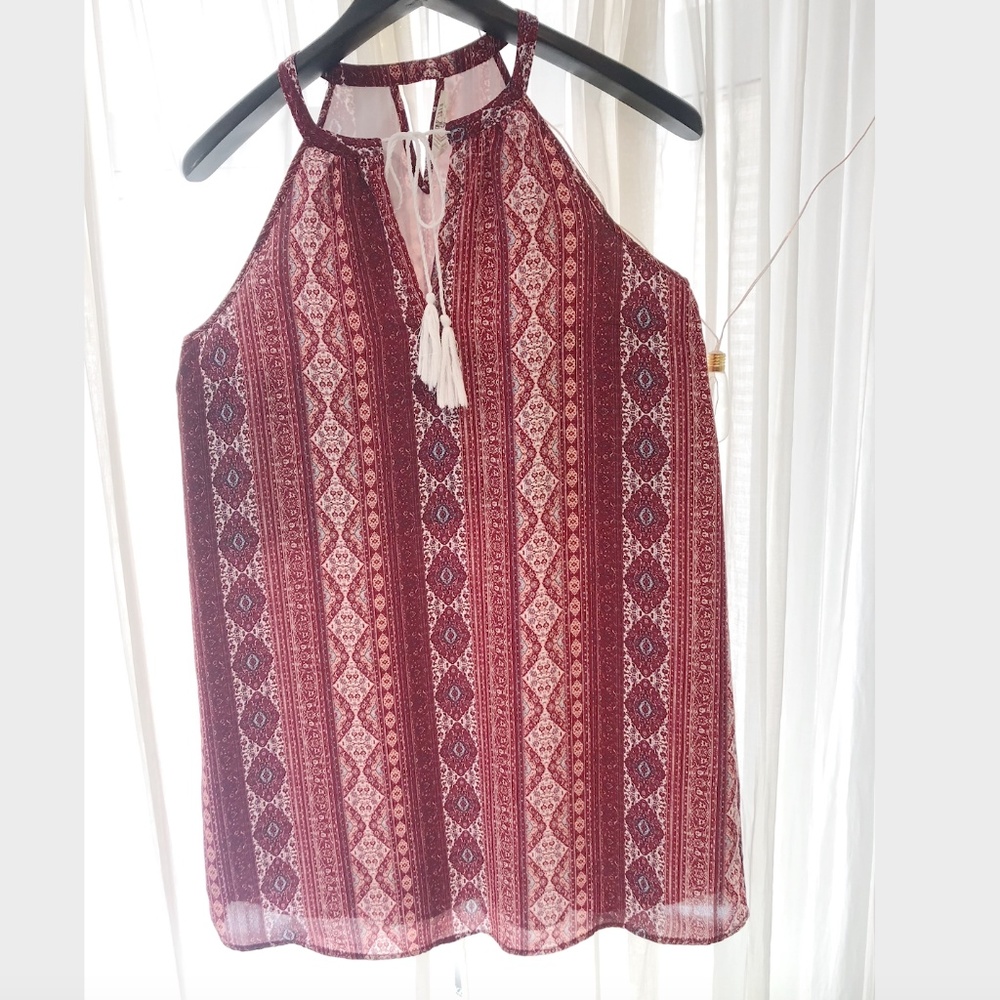 Red White Pattern Tie Sleeveless Summer Slip Dress
